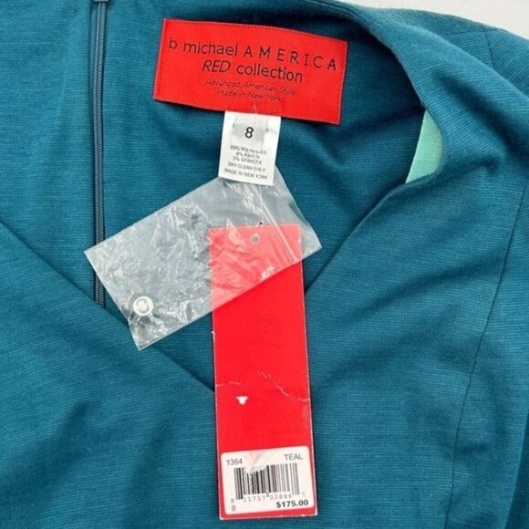 B Michael America Red Collection V Neck Long Sleeve Midi Dress Teal NWT Size 8 - Picture 9 of 13